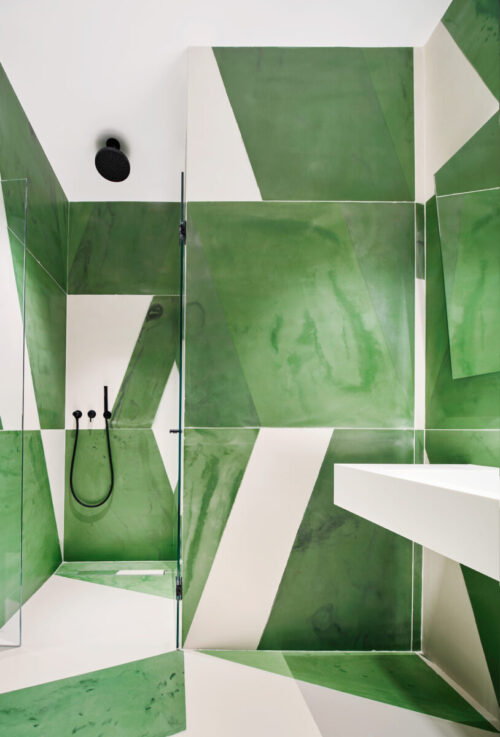concepcio hotel bathroom big tiles bespoke by huguet