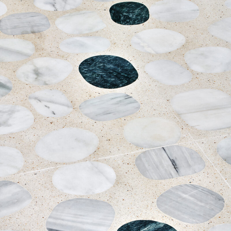 concepcio hotel terrace with pebbles tiles by huguet detail