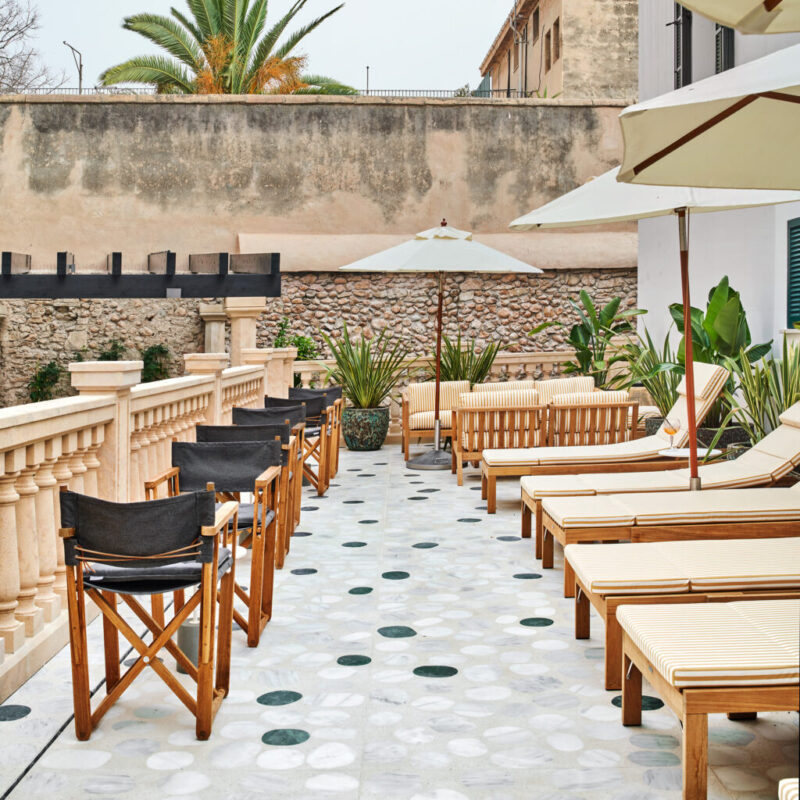 concepcio hotel terrace with pebbles tiles by huguet